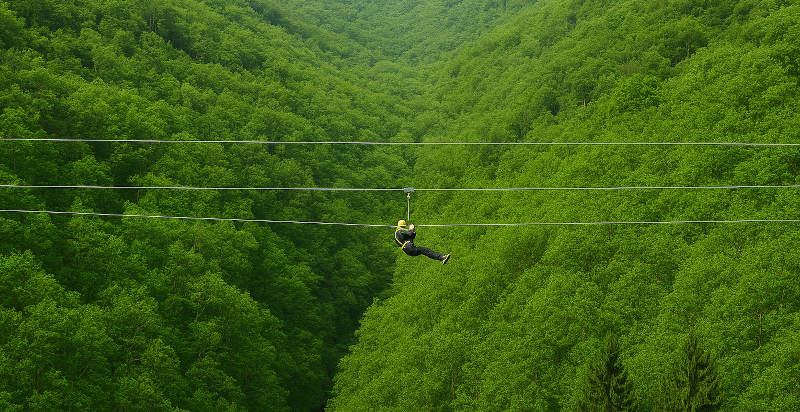 Emotionen und Speed während des 400 Meter langen Flugs auf der Colossus Zipline.